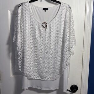 Olivia Blu White Croched Embellished Tank Blouse 3X